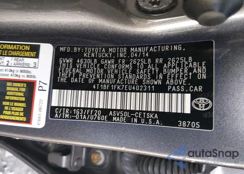 2014 Toyota Camry Se from USA, damaged, VIN 4T1BF1FK7EU402311